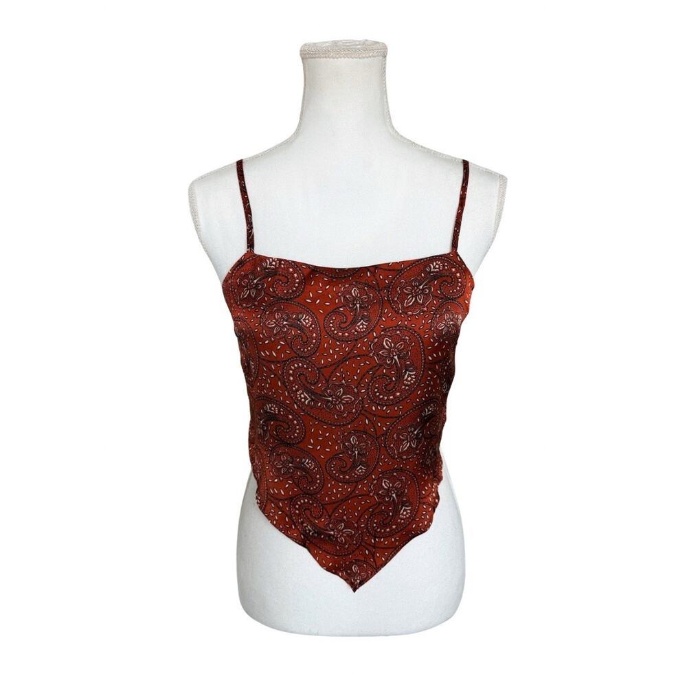 Timing Paisley Handkerchief Crop Top Women L Red Bandana Tie-Back Boho NEW